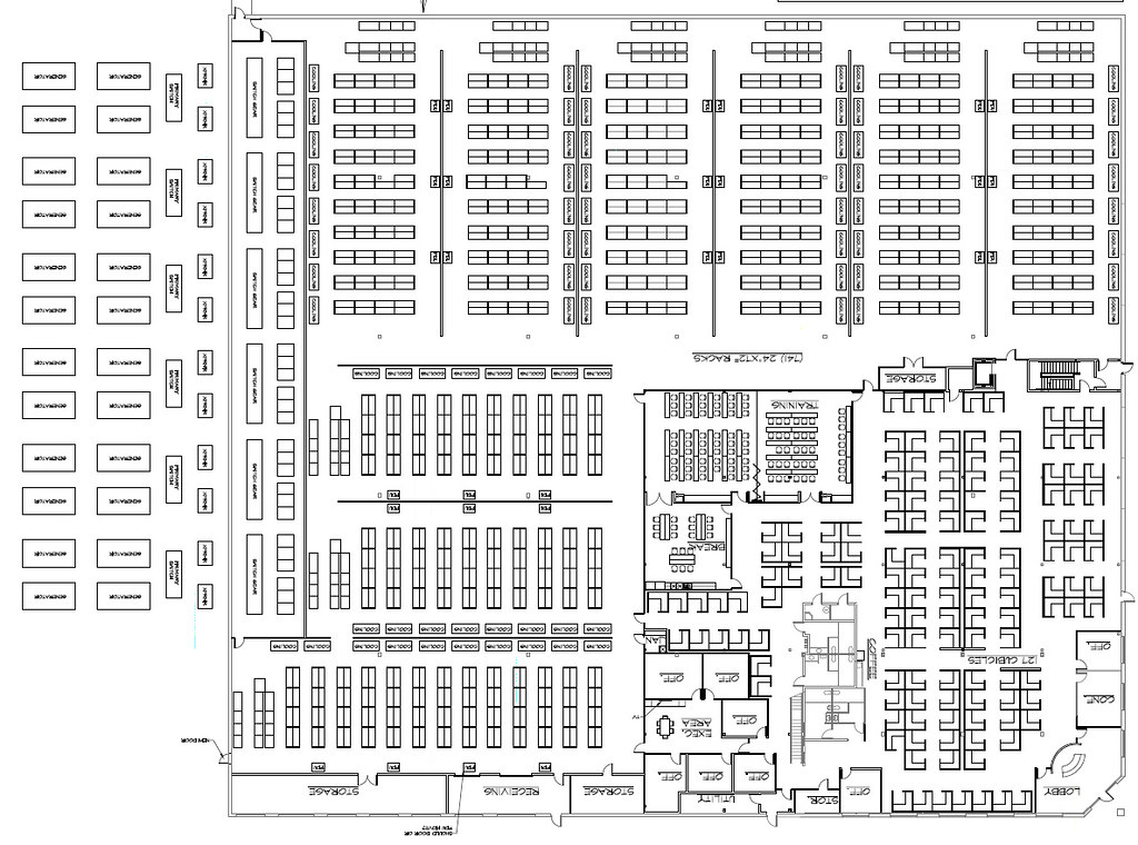Hand-drawn data center floor plan